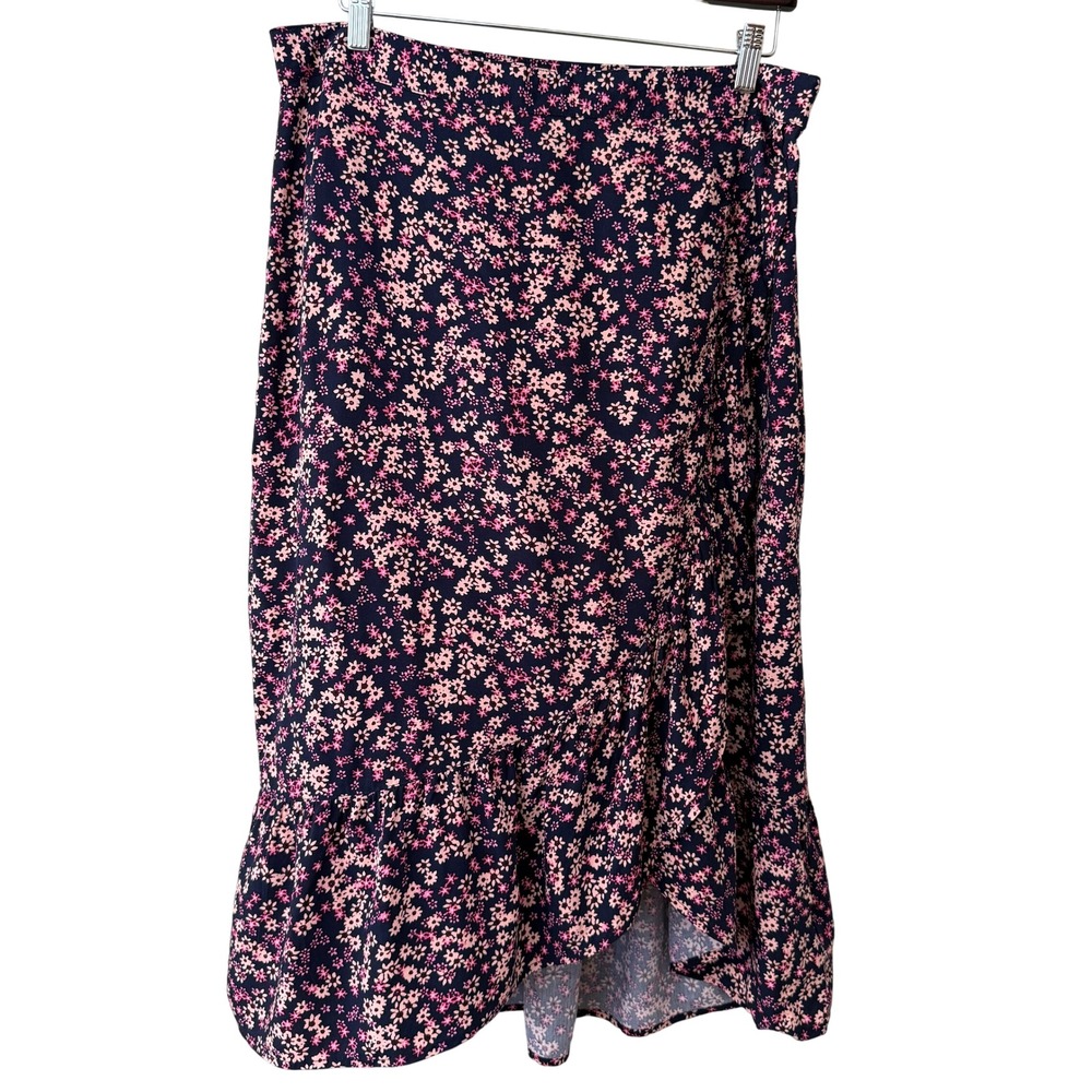 NWT Gap Ruffle Faux Wrap Midi Navy Floral Skirt Size 16 Ditsy Feminine Romantic